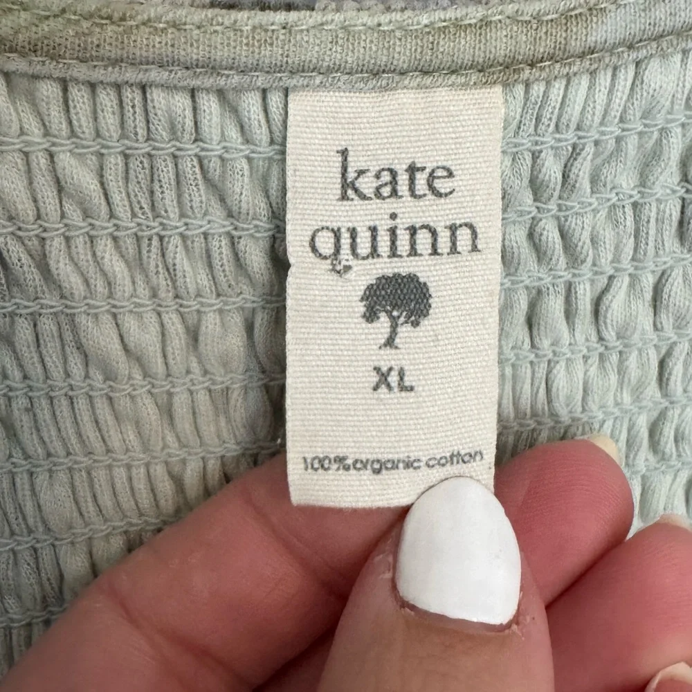 Kate Quinn Women’s Organic Cotton Green Dress Size XL Smocked Pockets Nature - Picture 2 of 8